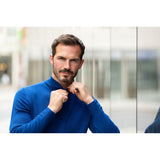 Cobalt blue merino wool quarter zip sweater