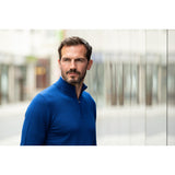 Cobalt blue merino wool quarter zip sweater