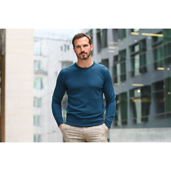Teal merino crew neck sweater