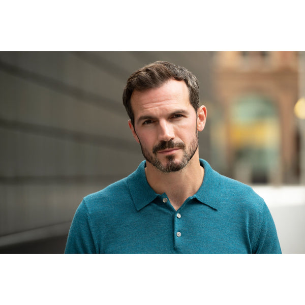 Teal merino polo sweater