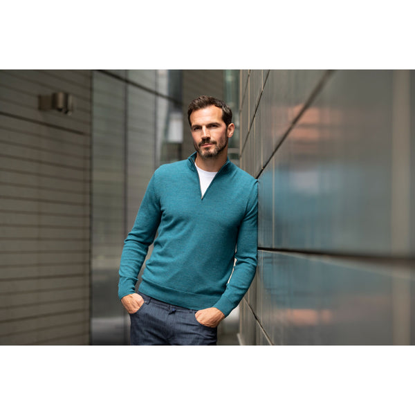 Teal merino wool quarter zip sweater