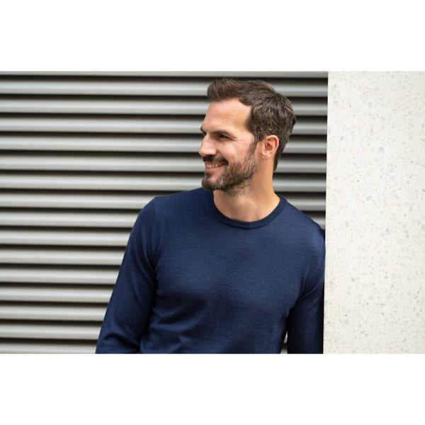 Ink blue merino crew neck sweater