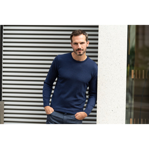 Ink blue merino crew neck sweater