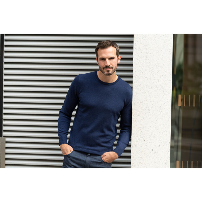 Ink blue merino crew neck sweater