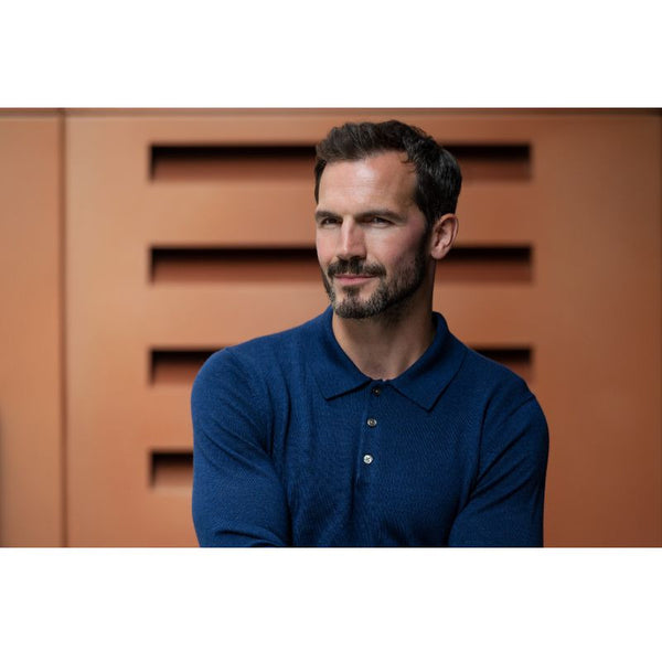 Ink blue merino polo sweater