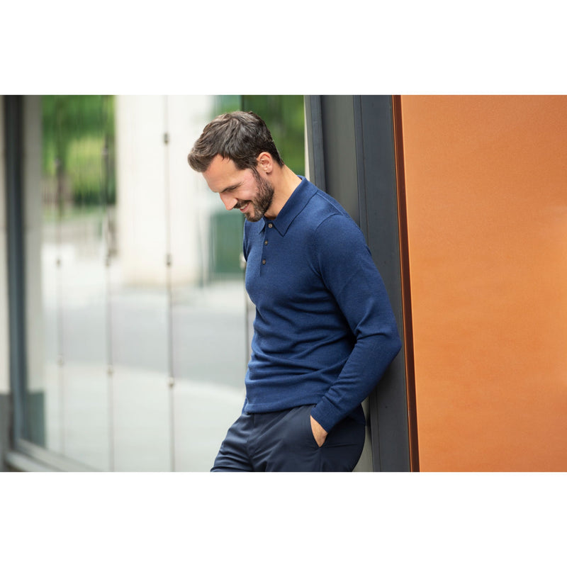 Ink blue merino polo sweater
