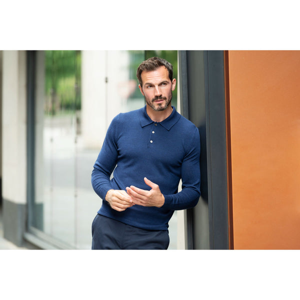 Ink blue merino polo sweater