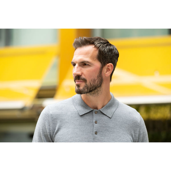Light grey merino wool polo sweater