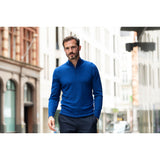 Cobalt blue merino wool quarter zip sweater
