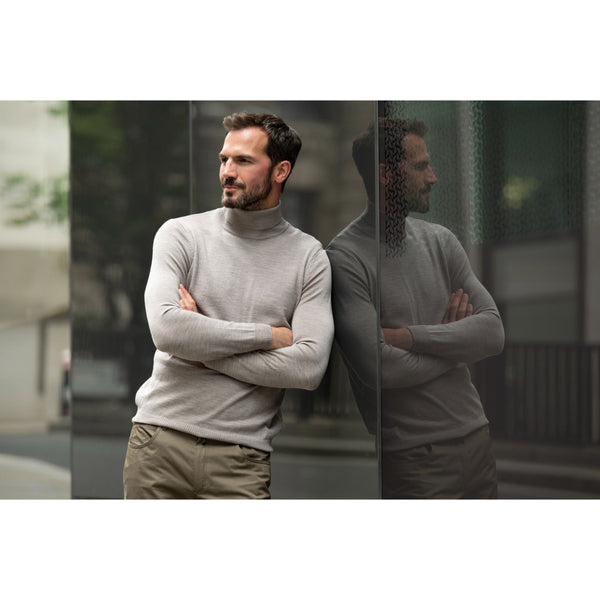 Light grey merino roll neck sweater
