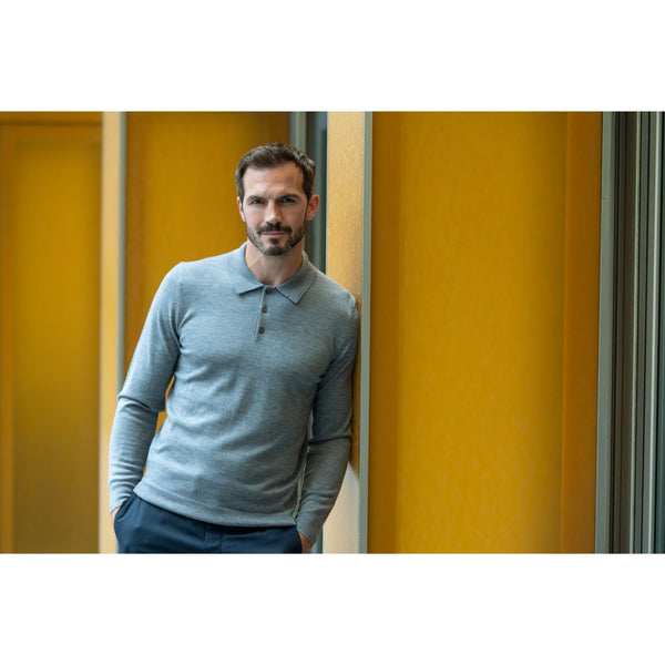 Light grey merino wool polo sweater